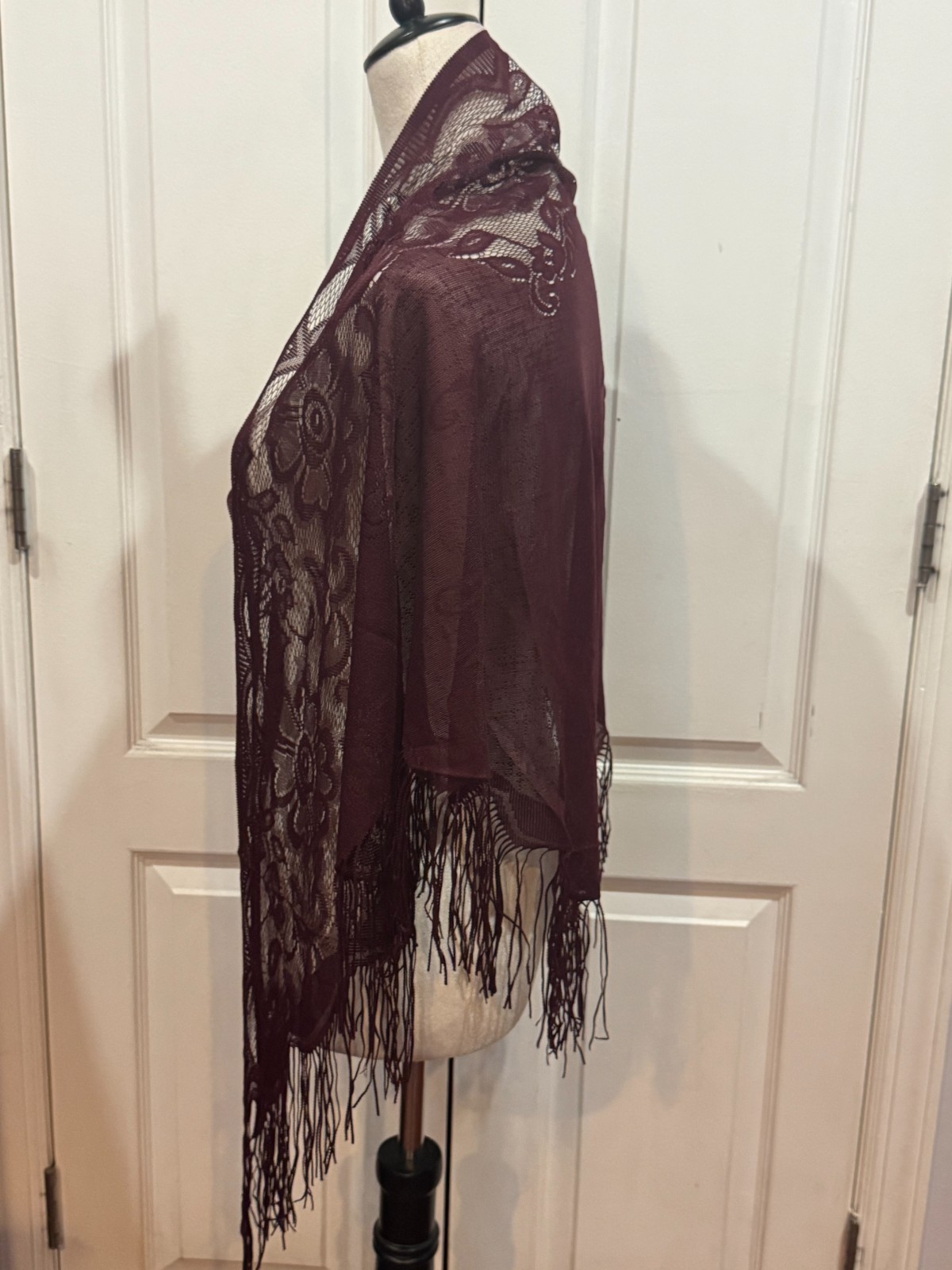 Dark Cherry Wine Red Sheer Triangle Scarf Shawl Wrap Lightweight 70.9×29.5inches