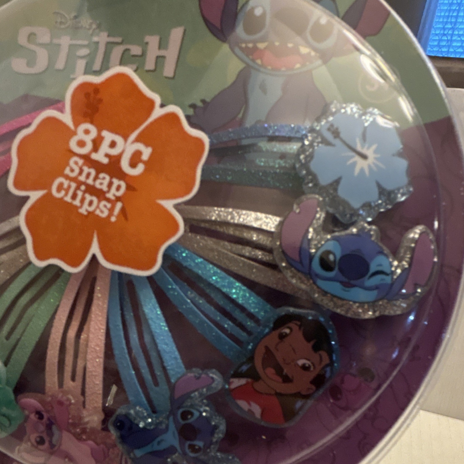 Disney Lilo & Stitch Glitter Snap Clips Multicolor Girls Hair Accessories 8PC