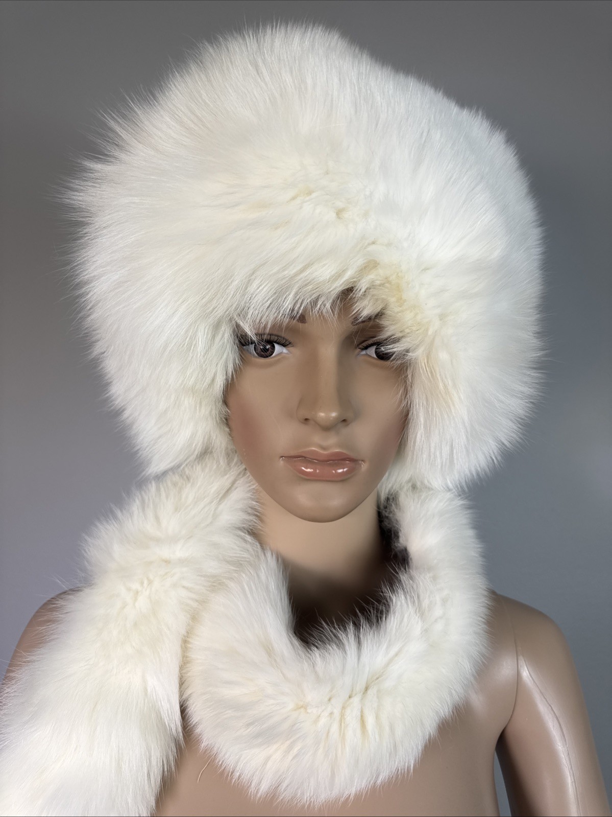 Winter Fur White Women’s Warm Fluffy Hat With Scarf