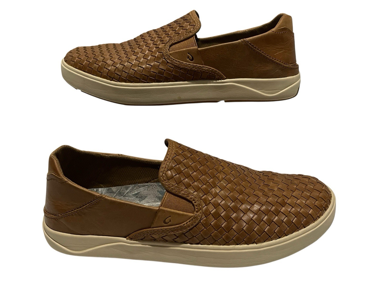 OluKai Lae’ahi Lauhala Brown Woven Leather Slip-On Casual Shoes Mens US 10 EU 43
