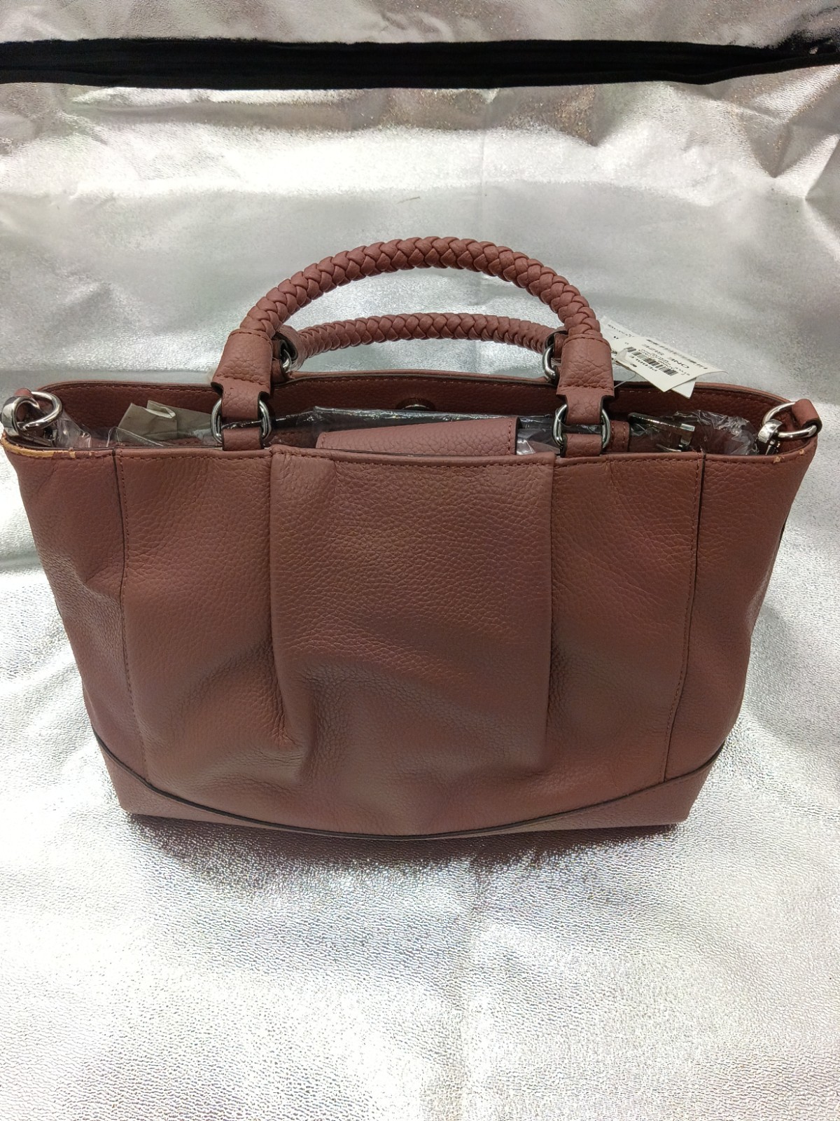 Giani Bernini Mauve Satchel Top Handle Bag Braided Handle Detachable Strap