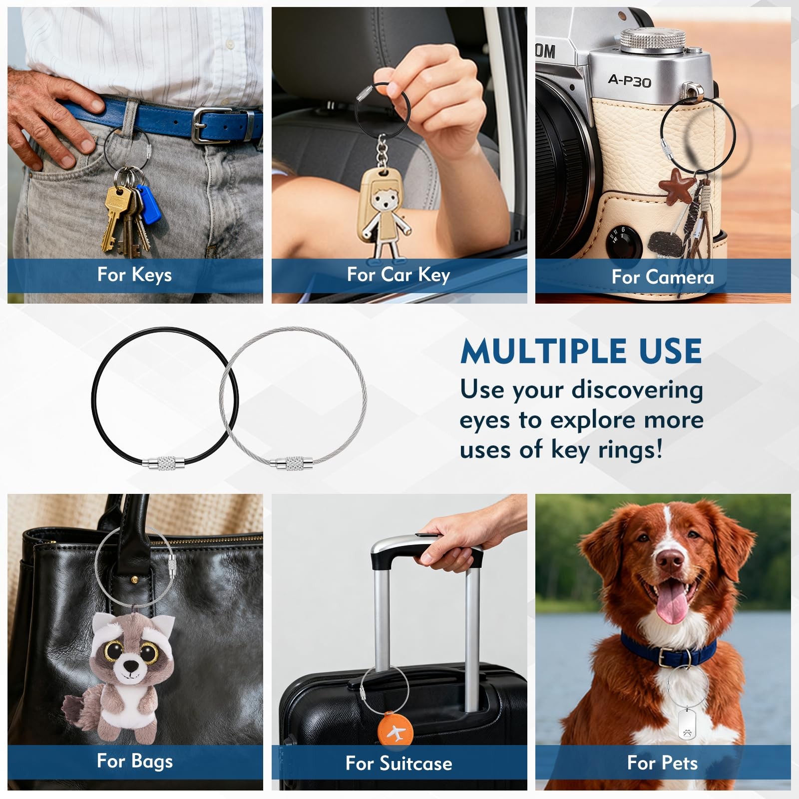 10Pcs Wire Keychain Cable, Cable Stainless Steel Key Ring, Luggage Tags Loops US
