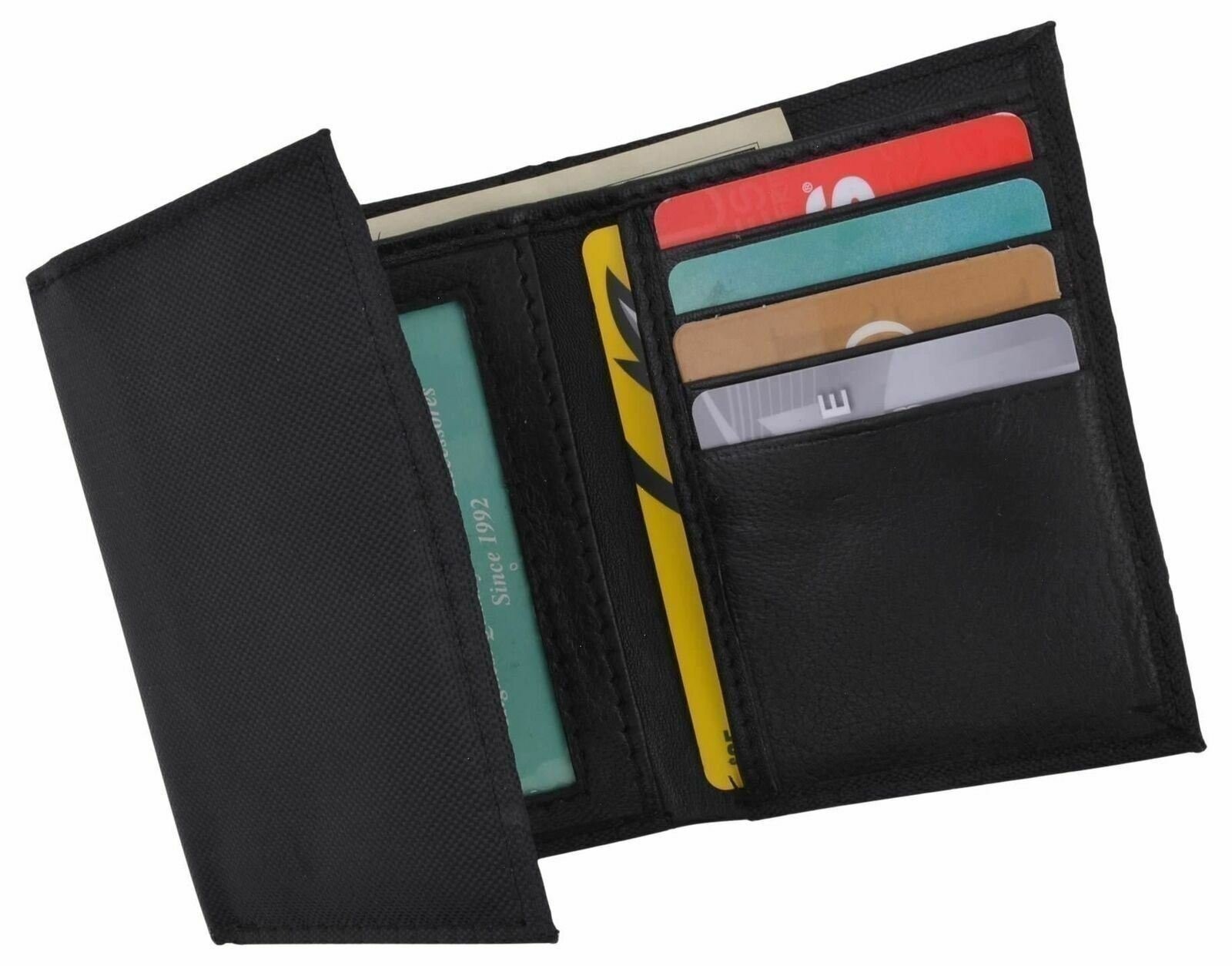 Men’s Nylon Black Classic Trifold Credit Card ID Wallet with Leather Interior