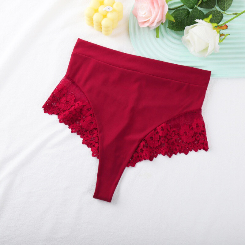 4 Pack Lot Sexy Womens High Waist Thongs Panties G string Lace Sheer Underwear