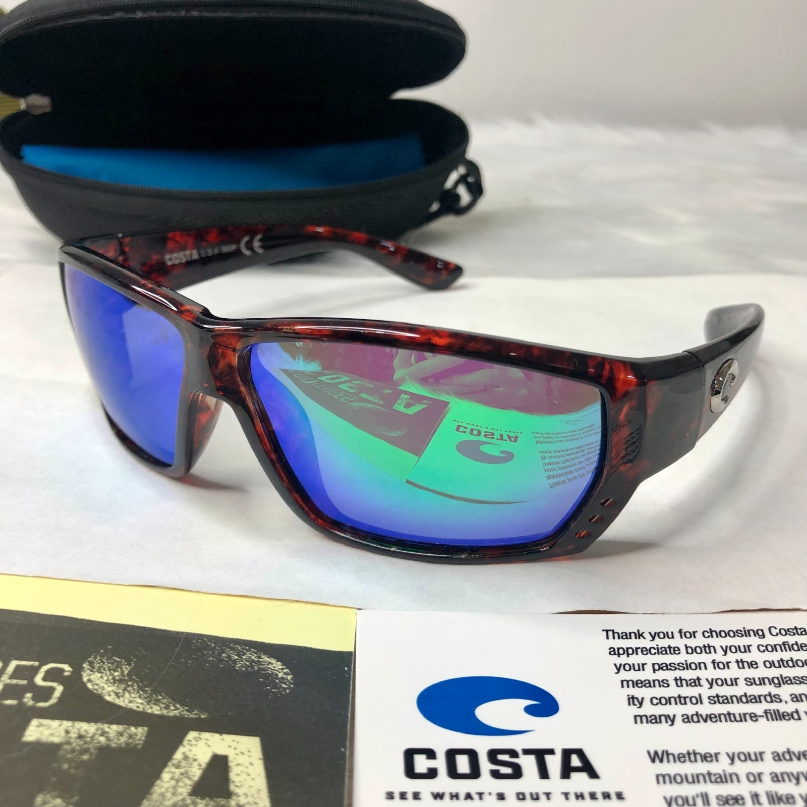 NEW Costa Del Mar Fantail Polarized Sunglasses Tortoise Blue Mirror 580P UV400