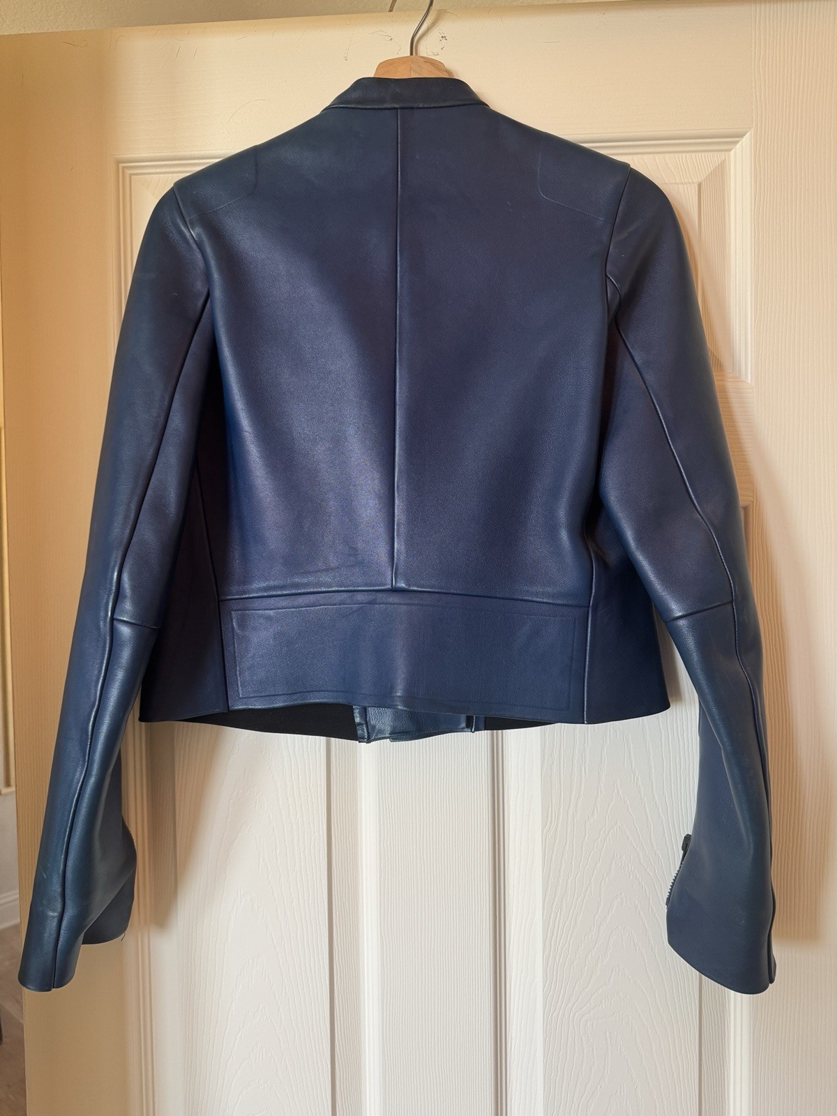 Vintage Calvin Klein Collection Women’s Blue Biker Jacket made in Italy