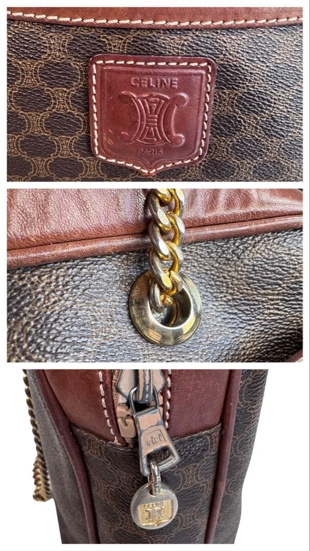 CELINE Shoulder bag Macadam PVC Leather Brown Vintage Authentic From Japan