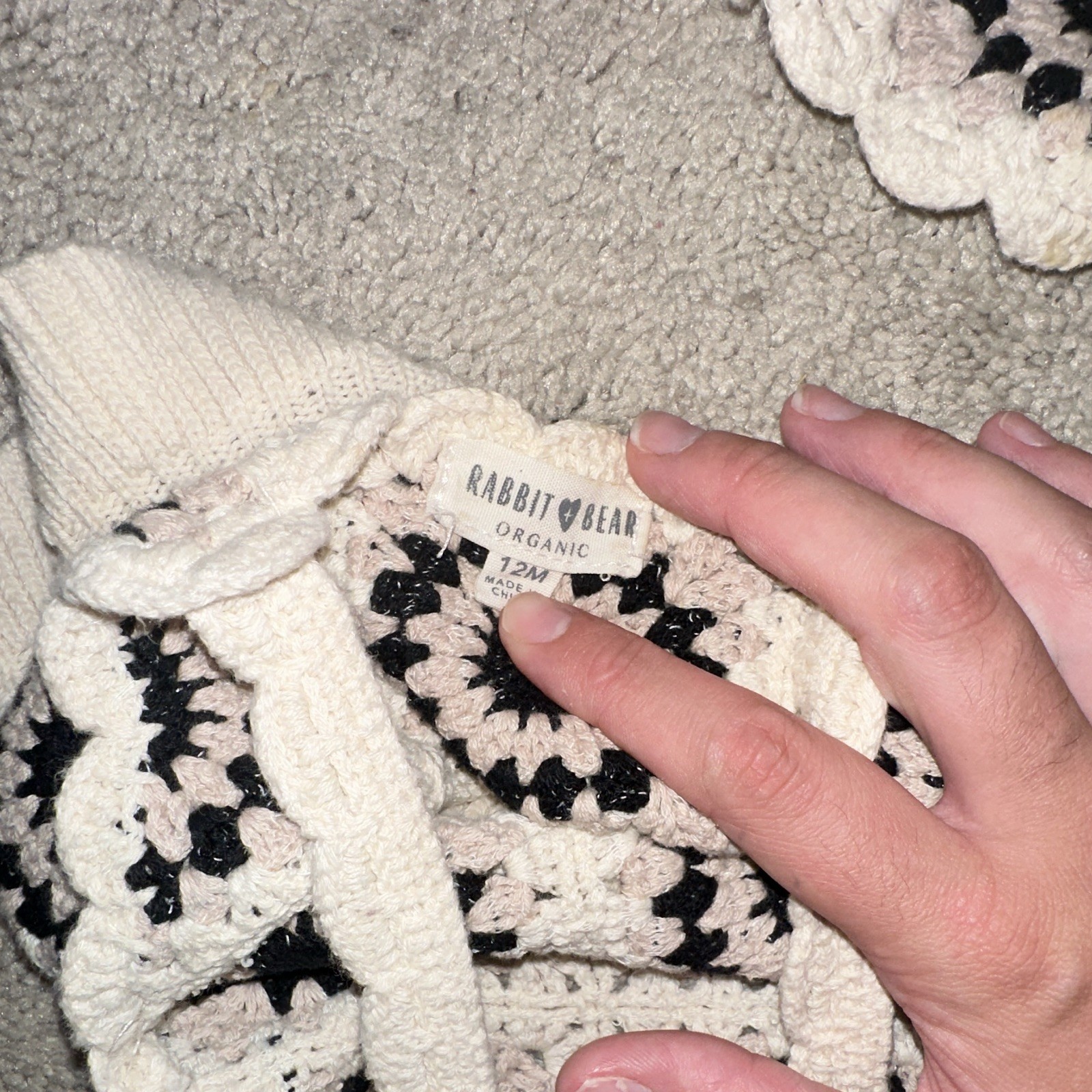 Rabbit + Bear Organic 2pc Crochet Cotton Skirt & Hat Set 12M Cream/Black