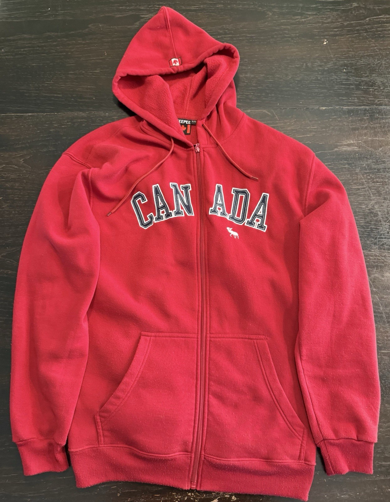 Canada Teepee Fleece Hooded Sweatshirt Size XL Red Full Zip Cozy