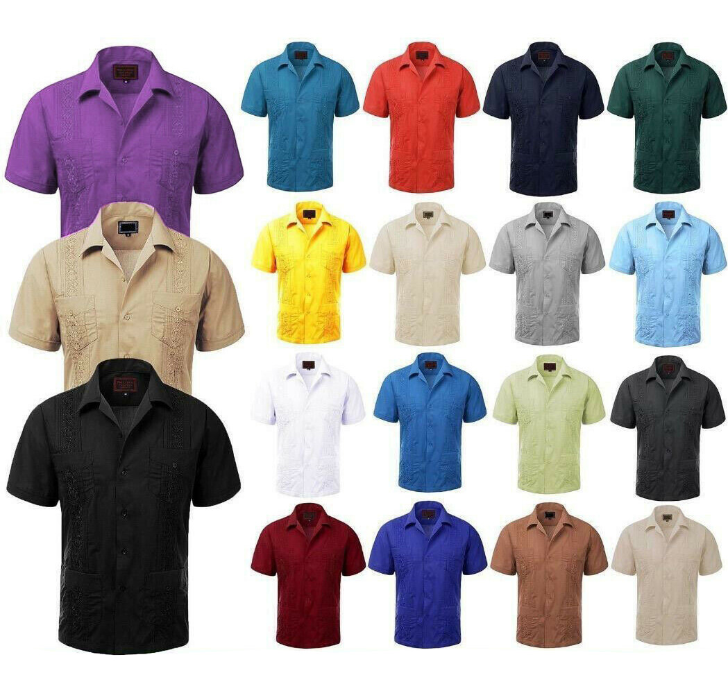 Guayabera Men’s Cuban Beach Wedding Short Sleeve Button-Up Casual Dress Shirt