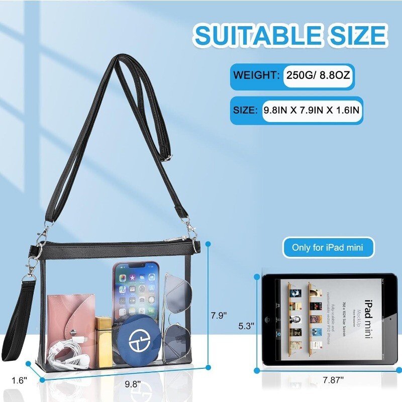 Clear PVC Crossbody Bag Stadium Approved Square Purse for Women Trendy