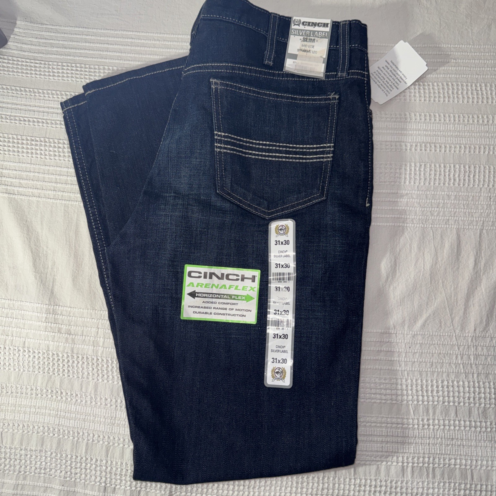 Cinch Silver Tab Jeans Mens Size 29×32 Slim Fit Medium Stone Wash Straight Leg