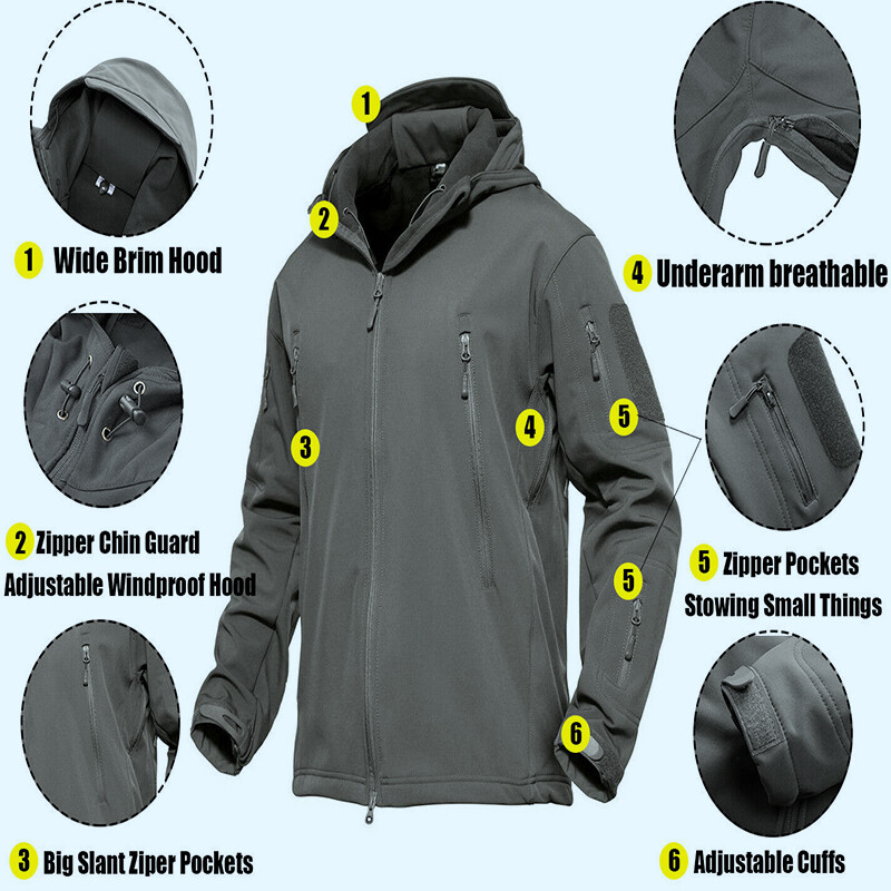 Military Mens Coat Jacket Waterproof Tactical Soft Shell Jacket Work Windbreaker