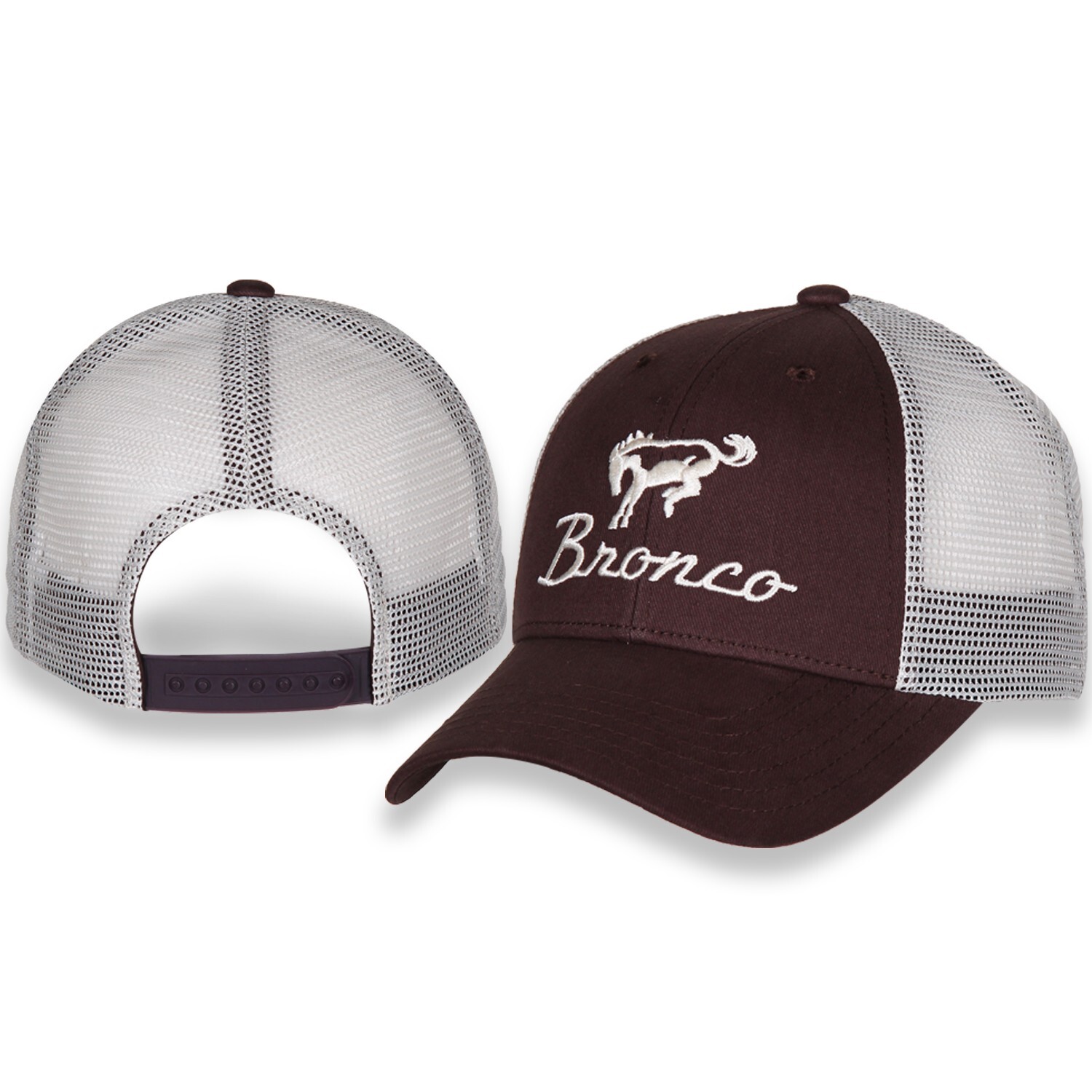 CHECKERED FLAG SPORTS FORD BRONCO LOGO EMBROIDERED BROWN TAN MESH HAT G1894