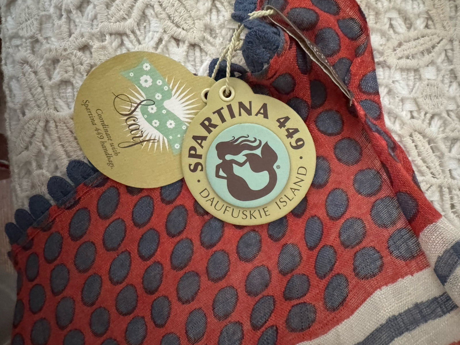 SPARTINA 449 Long Scarf (22”x75”) 100% Viscose Beige Orange Blue Trimmed NWT