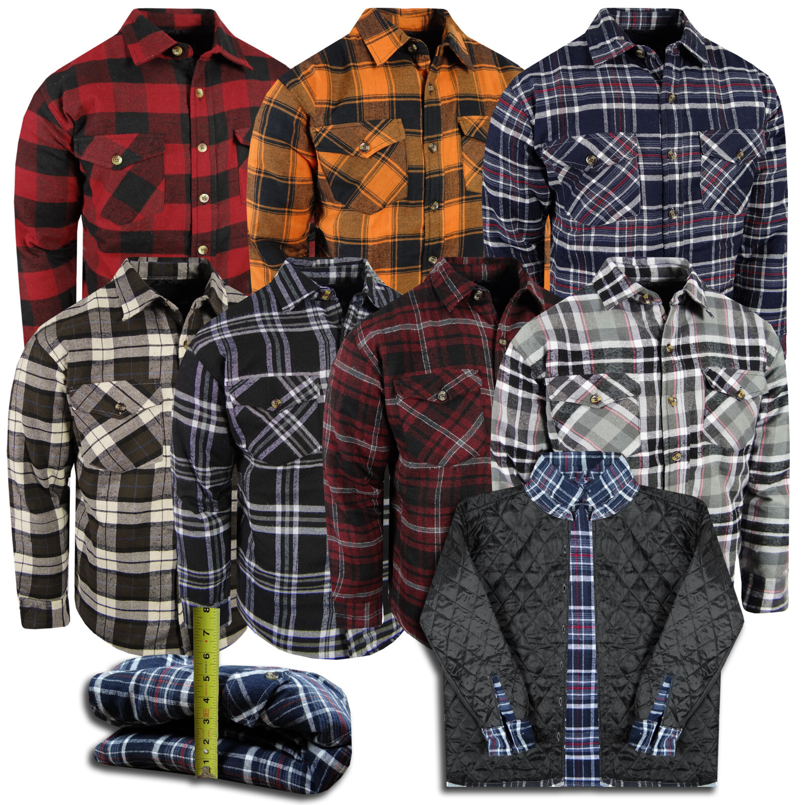 Plaid Flannel Fully Quilted Shirt Jacket Men Soft Warm Padded 4 Pocket Button a