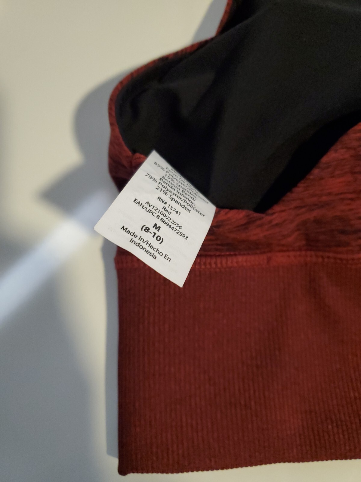 Avia RN 15741 Red T Back Polyester Pullover Sports Bra Size M 8-10