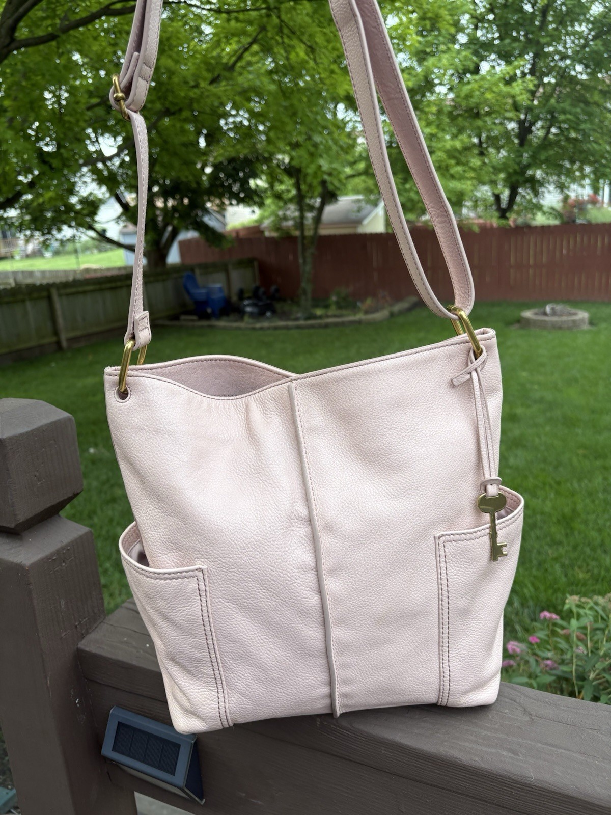 Fossil Lane NS Crossbody Shoulder Bag Pale Pink Leather Key Magnetic Closure