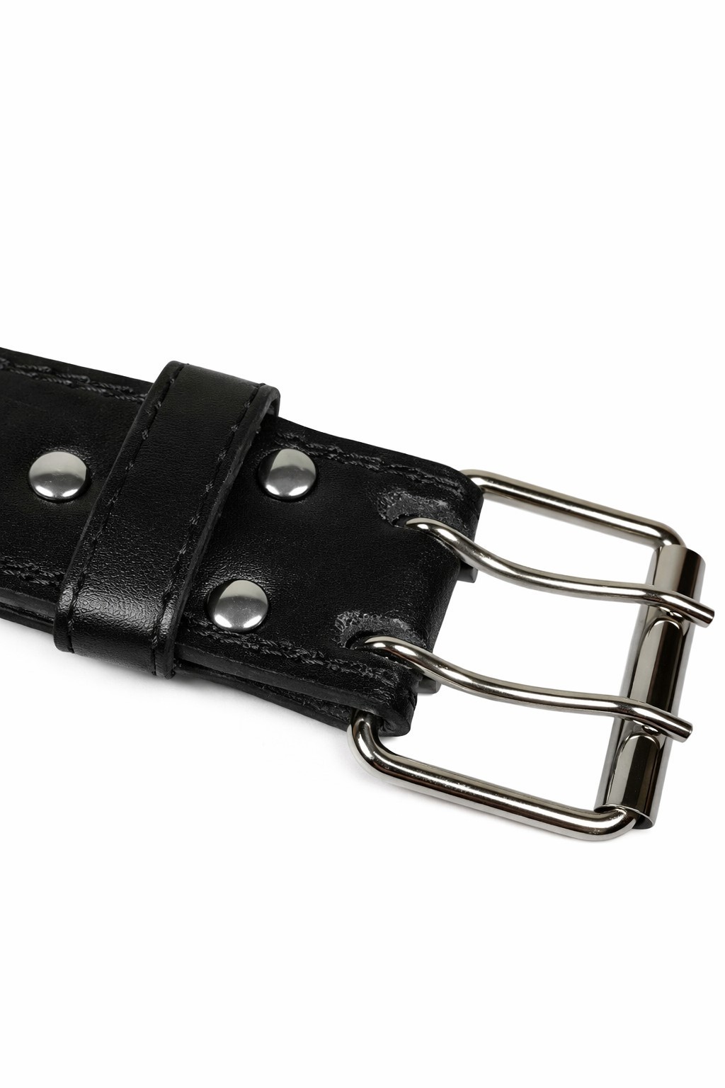 Men’s Women’s Genuine Leather Two Prong Double Row Holes Casual Plain Black Belt