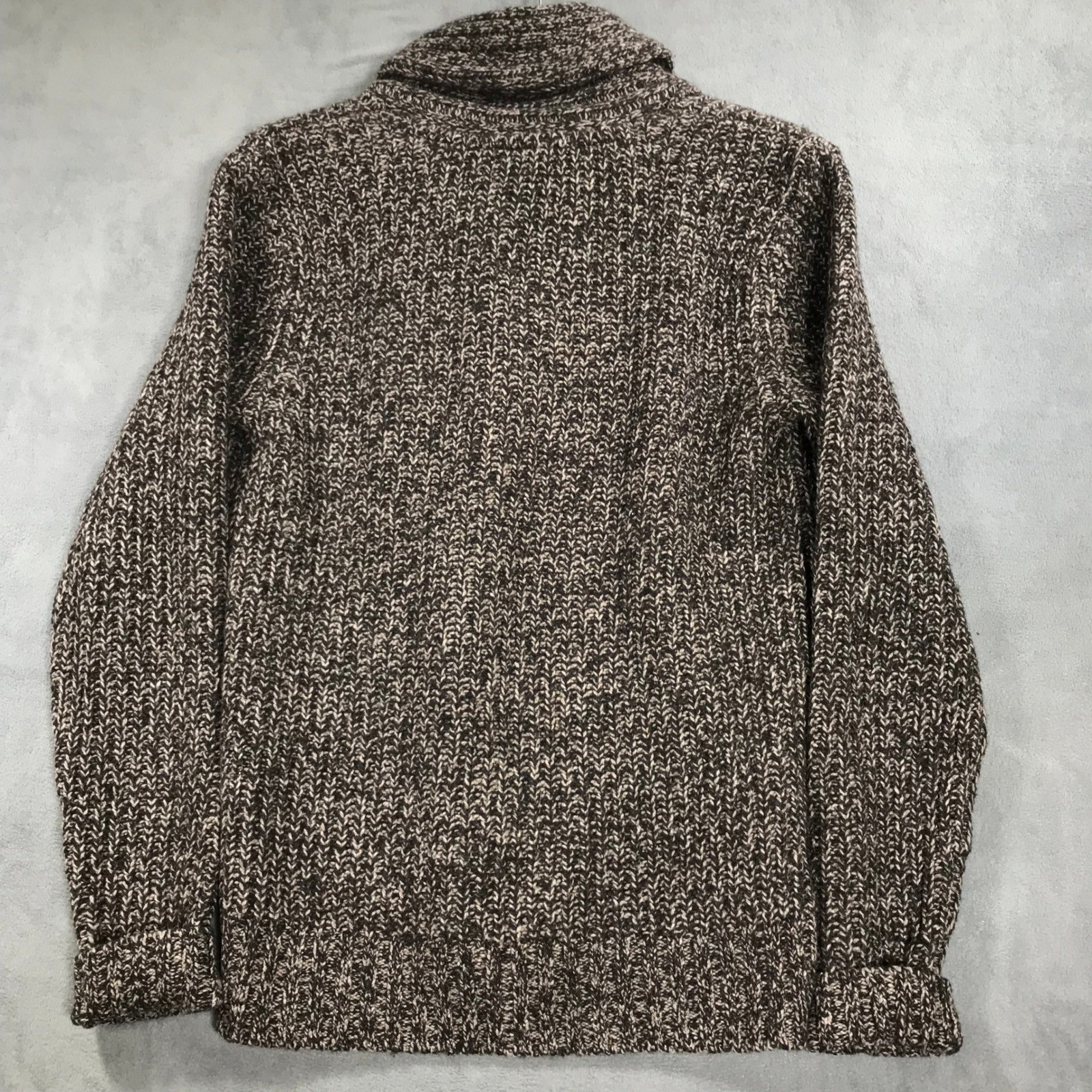 LL Bean Signature Shawl Collar Sweater Marled Brown LambsWool Mens M Fisherman