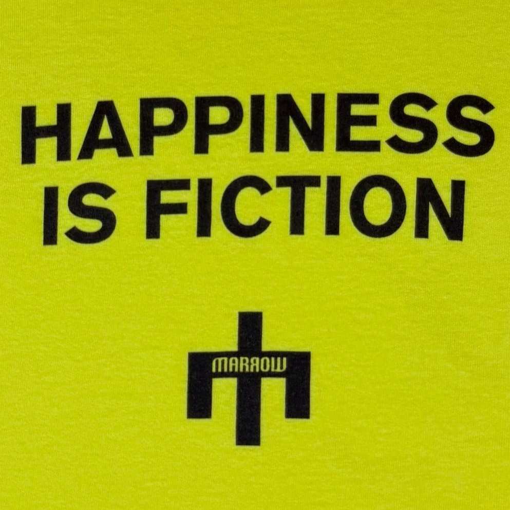 Anvil Graphic T-Shirt Happiness Is Fiction Short Sleeve Tee Yellow Womens Size S