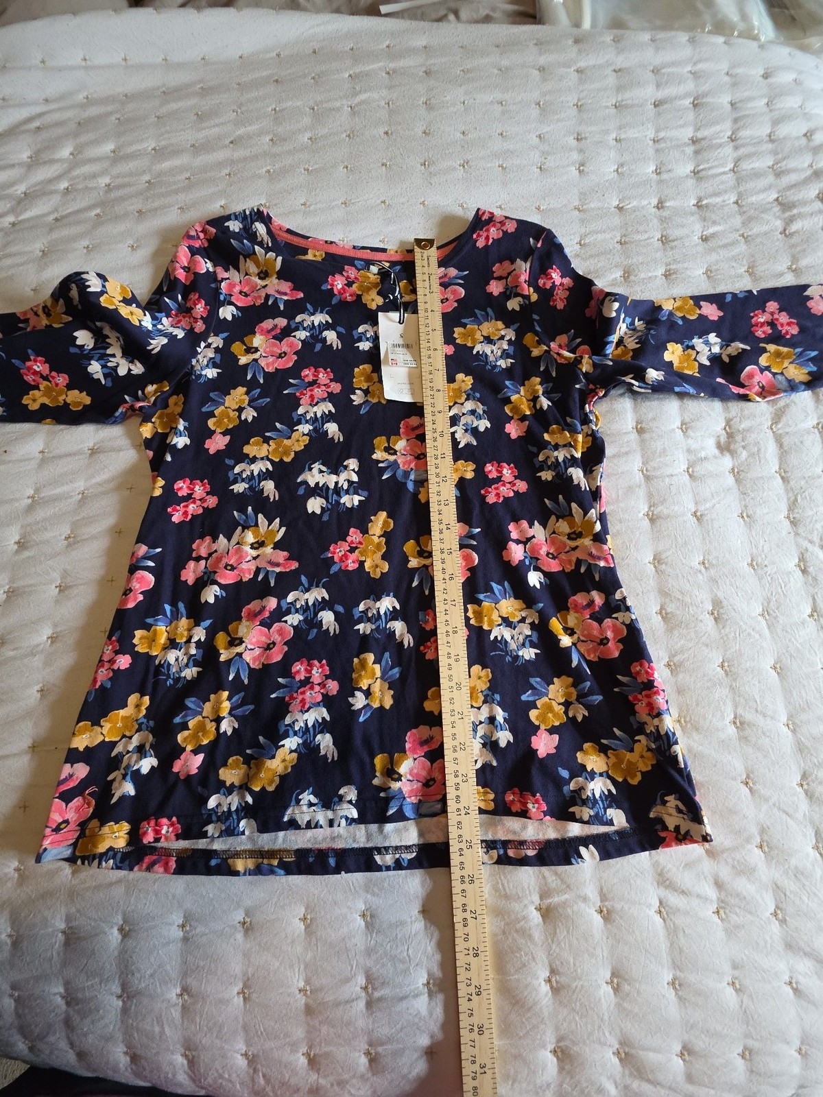 Joules Harbour Print Long Sleeve Jersey Top in Navy Floral