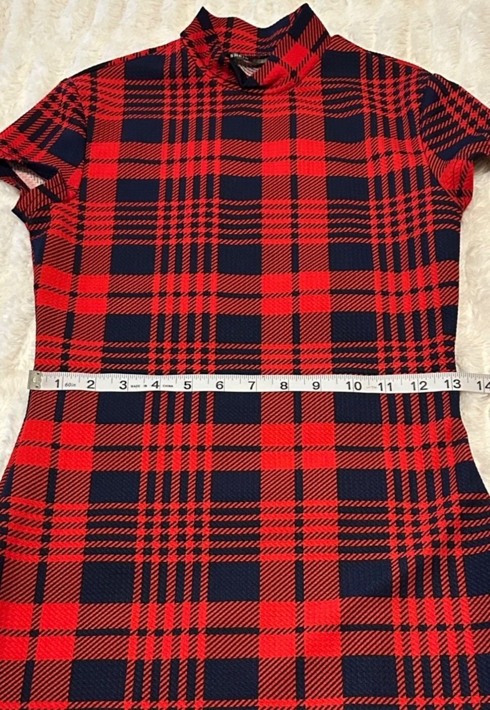 SHEIN Mock Neck Red Plaid Dress Polyester Spandex Blend Women’s Size XS/2