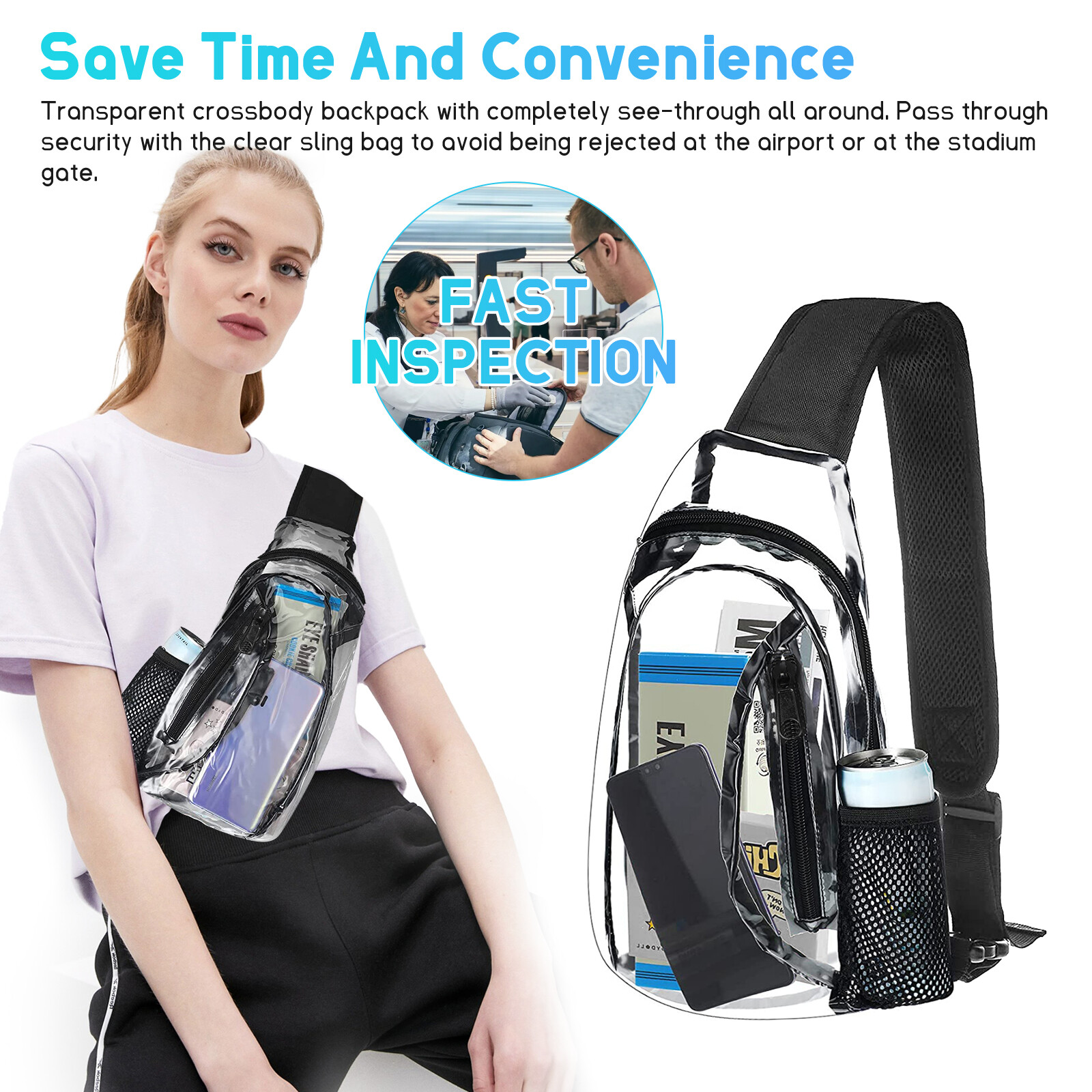Men Women Clear PVC Shoulder Crossbody Transparent Backpack Chest Bag Waterproof