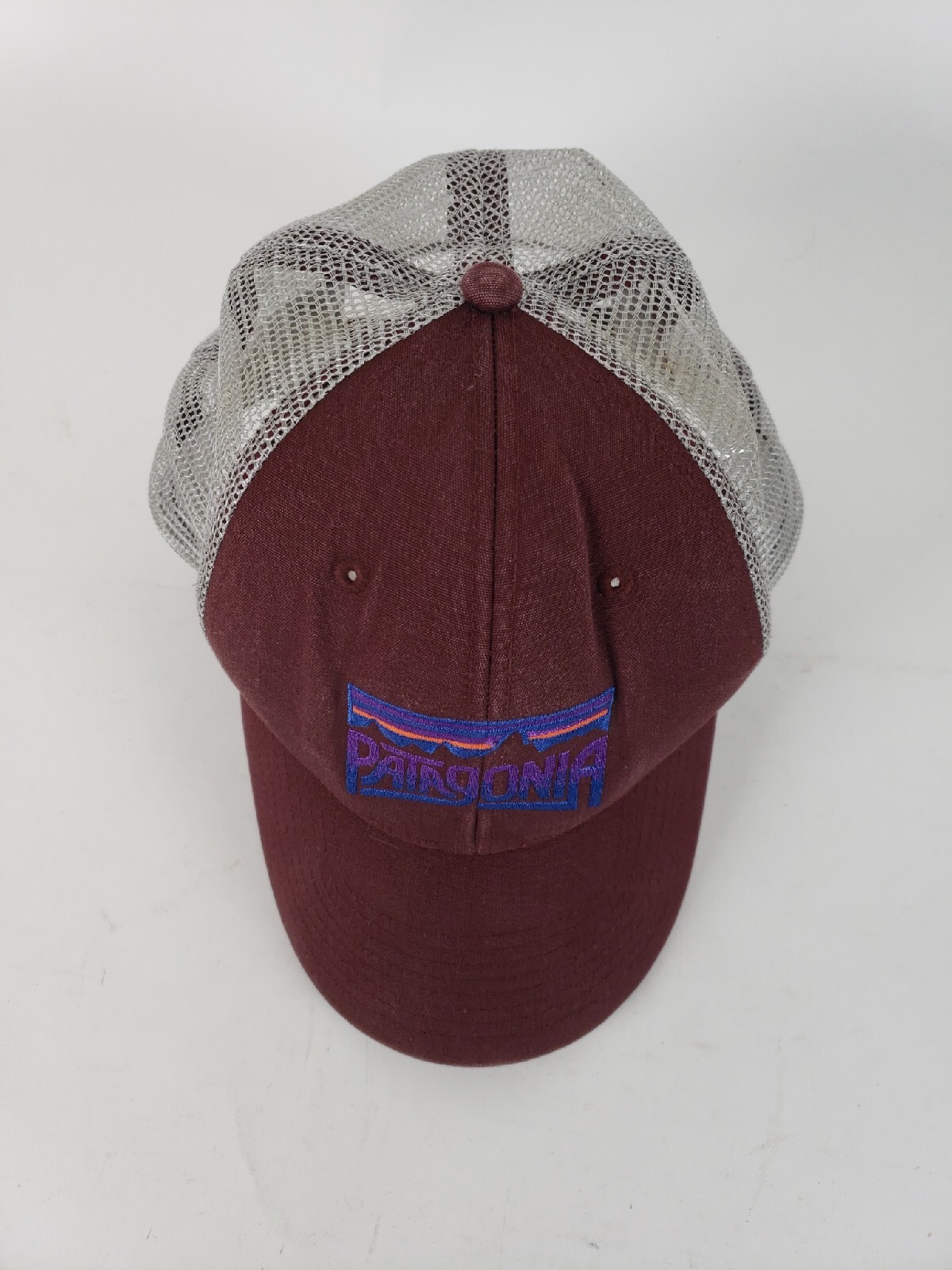 Patagonia P-6 Logo Lo Pro Trucker Hat Maroon Gray Mesh Snapback Cap