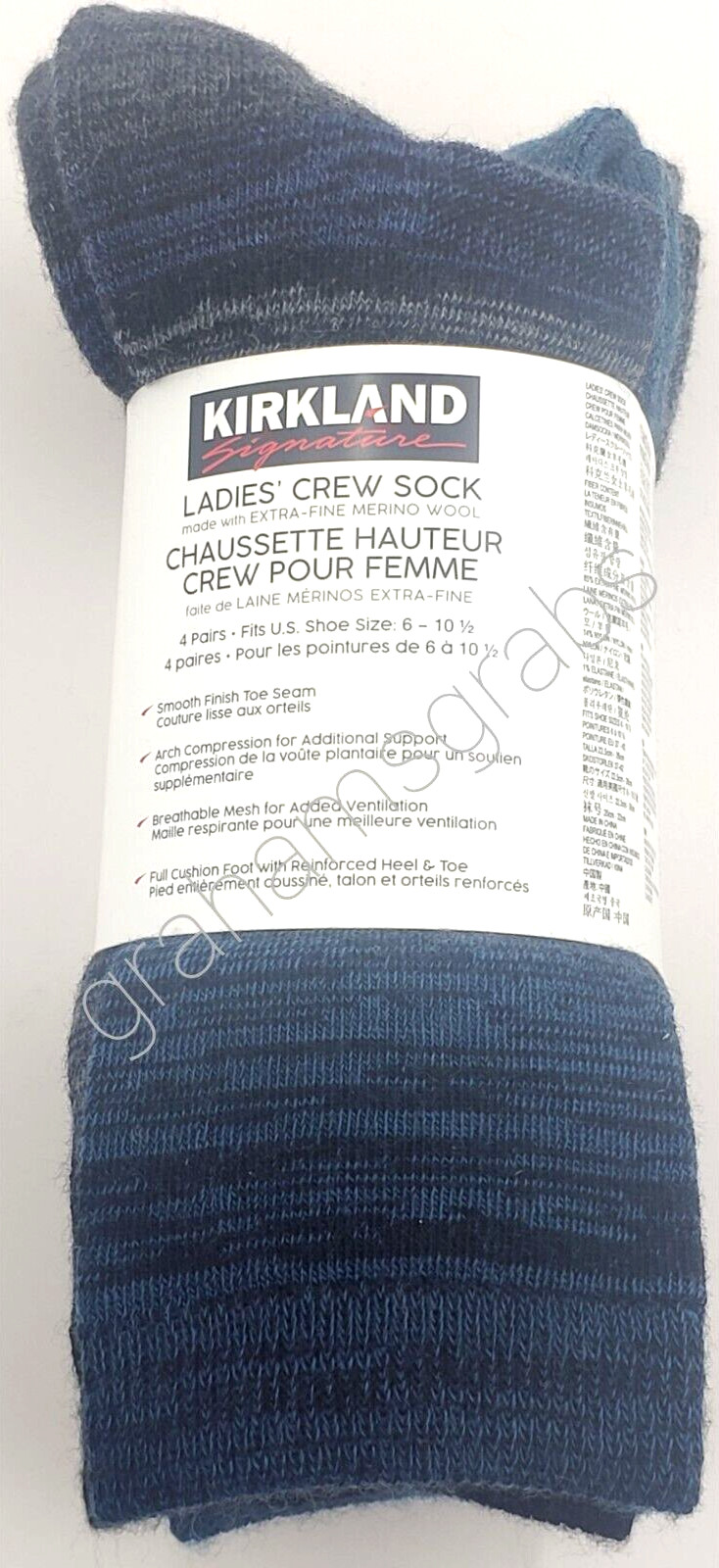 KIRKLAND LADIES WOMENS EXTRA FINE MERINO WOOL BLEND CREW SOCKS (4 PAIR) CHOICE!