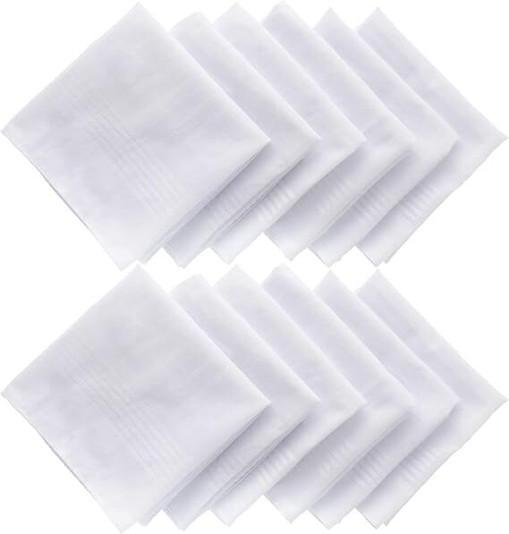 15 Pack Handkerchief 100% Cotton Soft White Men Hankie Hankerchieves 15″ x 15″