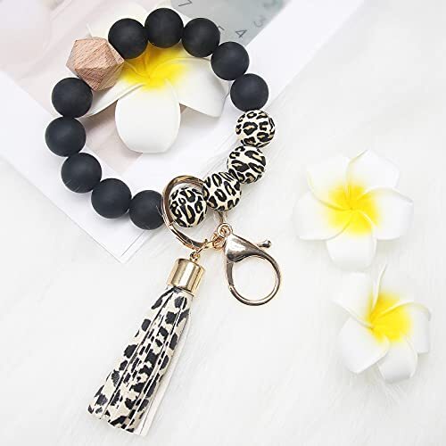 Beaded Bracelet Keychain, Silicone Bangle Keyring Wristlet Keychain Bracelet