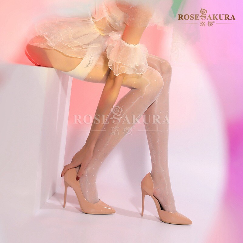 Rose Sakura Oil Shiny Polka Dot Garter Belt with Stockings Set Thigh-Highs 8204