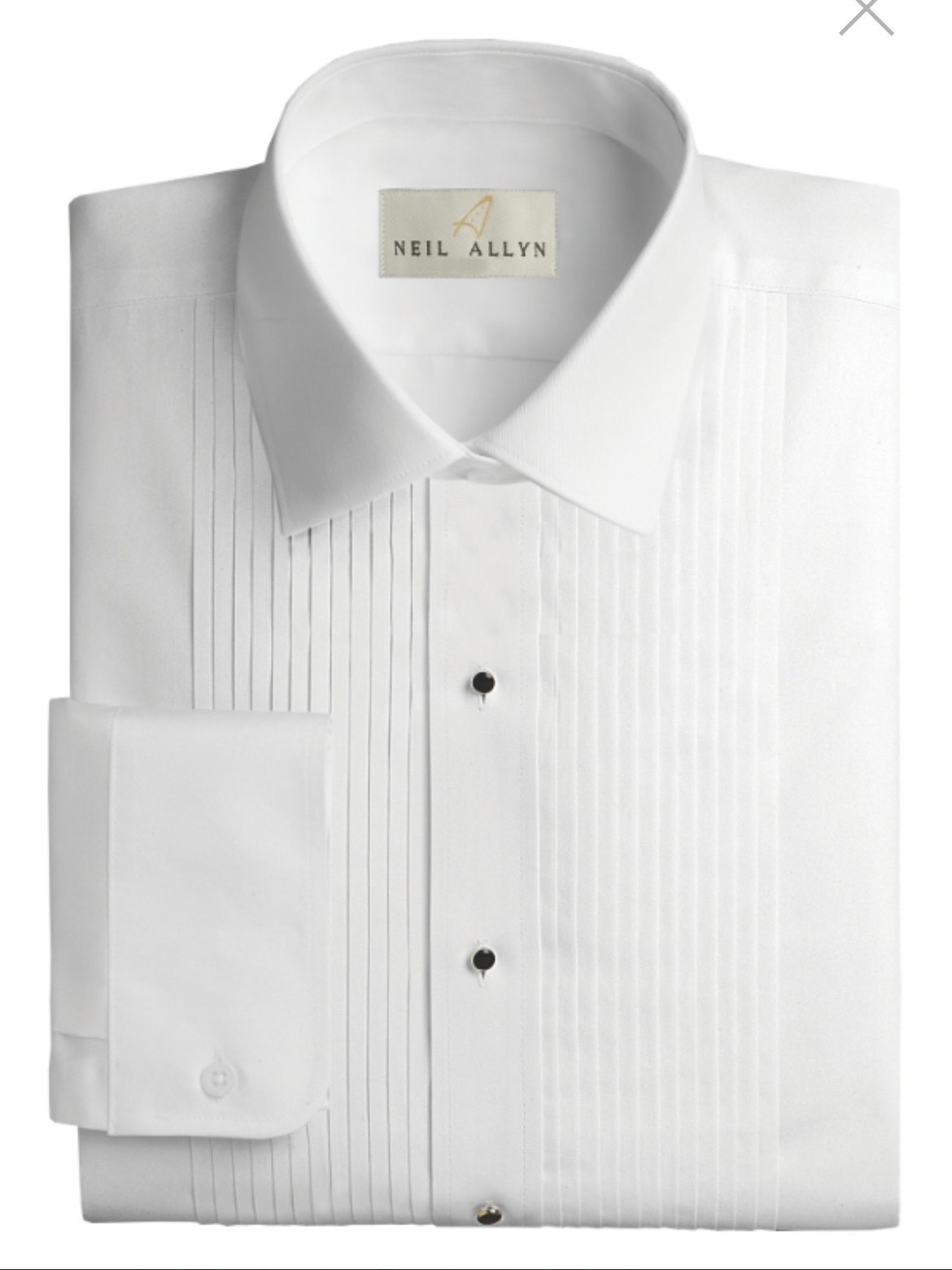 White Laydown Collar 1/4″ Pleated (gently used) Neil Allen Tuxedo Shirt