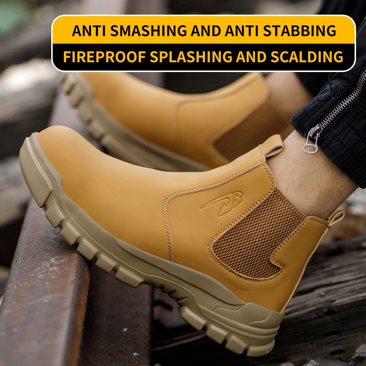 Waterproof Work Boots for Men Slip-on Steel Toe Shoes Safety footwear Anti-slip