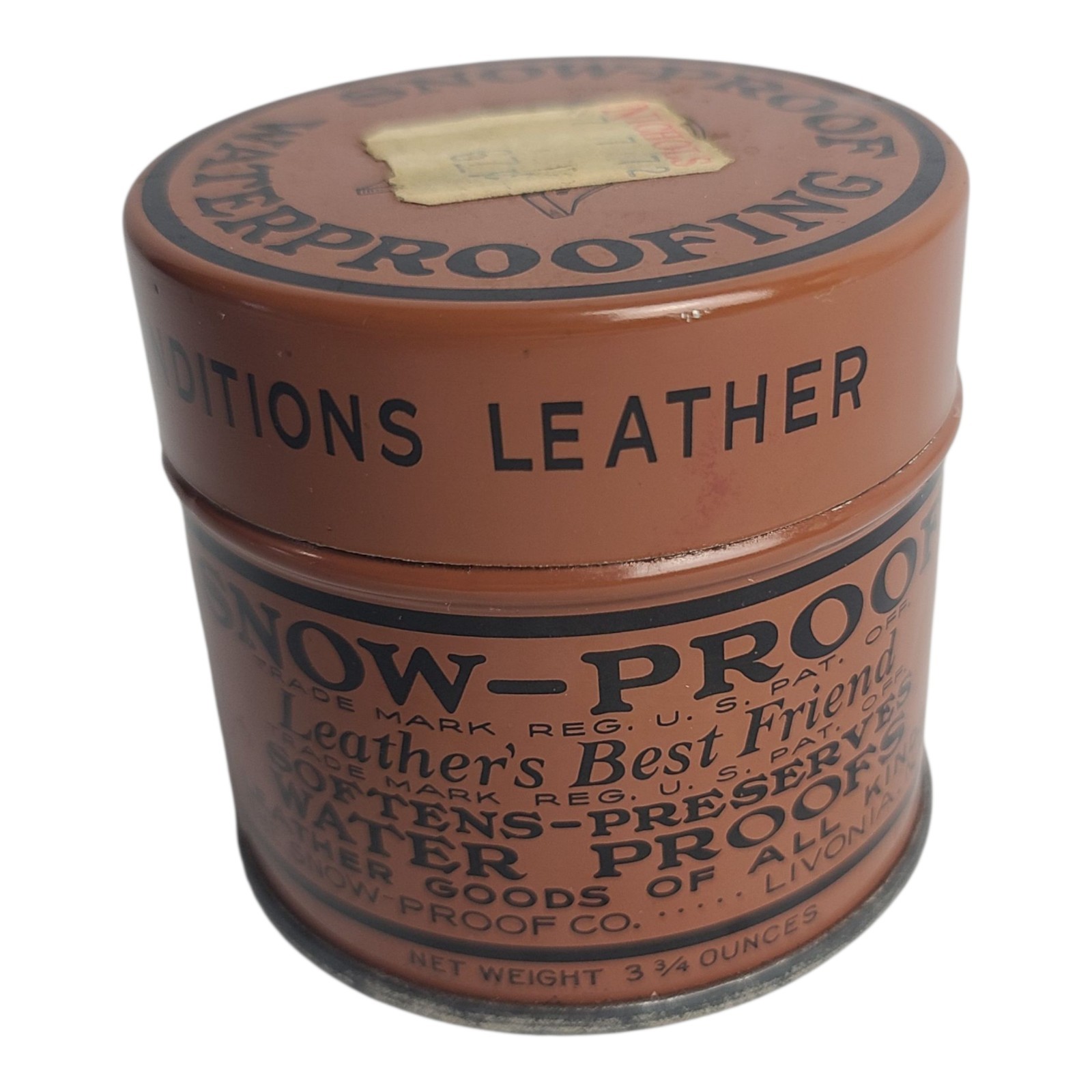 Vintage Snow-Proof Waterproofing Leather’s Best Friend 3.75 Oz. Tin 1/4 Full