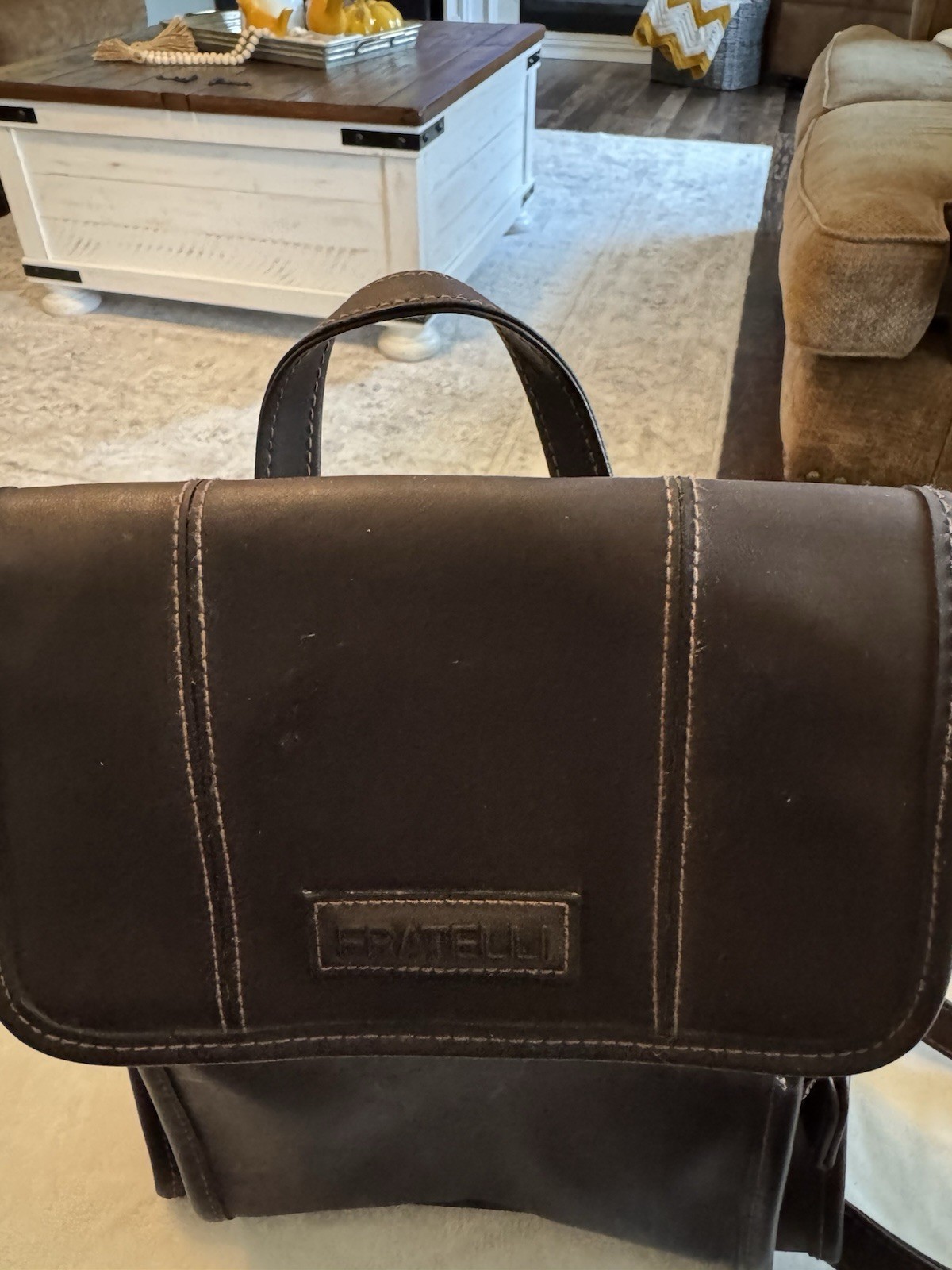 Vintage Fratelli Brown Leather Backpack Purse 10 X 8.5 Inches