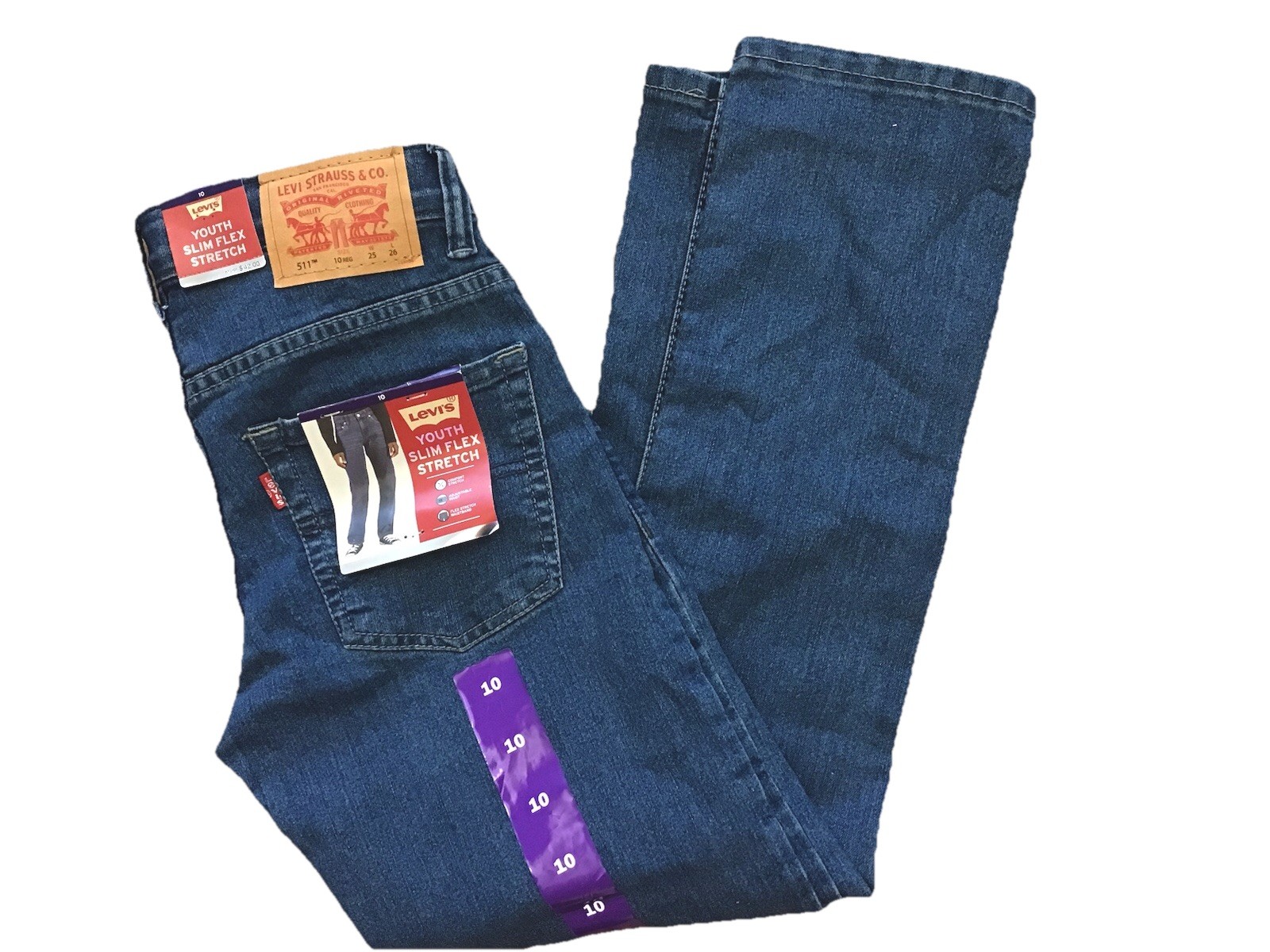 Levi’s Youth Boy Sz 10 Slim Flex Stretch Adjust Waist Straight Denim Jean (M1-12