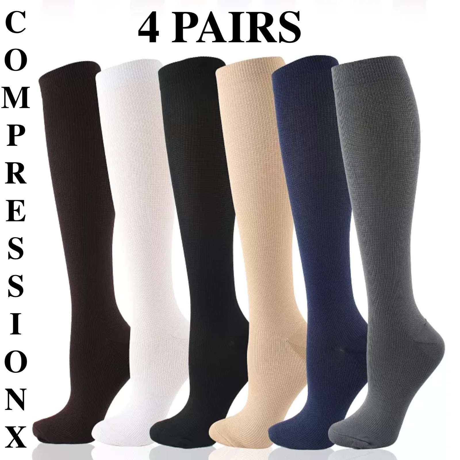 (4 Pairs) (S-4XL) Compression Socks Stockings Graduated Support Men’s Women’s