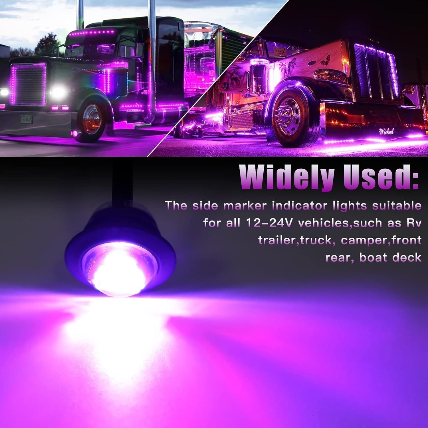 20pcs Purple 3/4″ 12V Round LED Side Marker Clearance Color: 20Purple(Smoked)