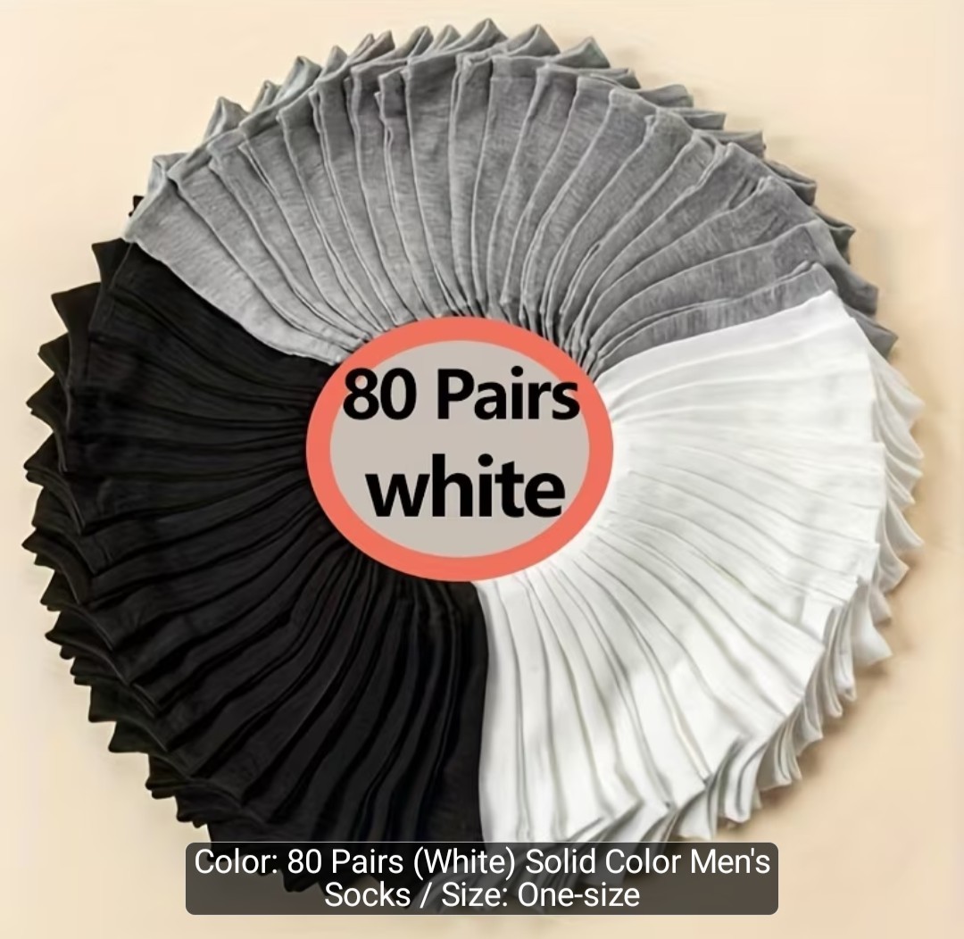 80 PAIRS SHORT MEN’S SOCKS BLACK AND WHITE SPORTS EASY SOLID COLOR LOW CUT