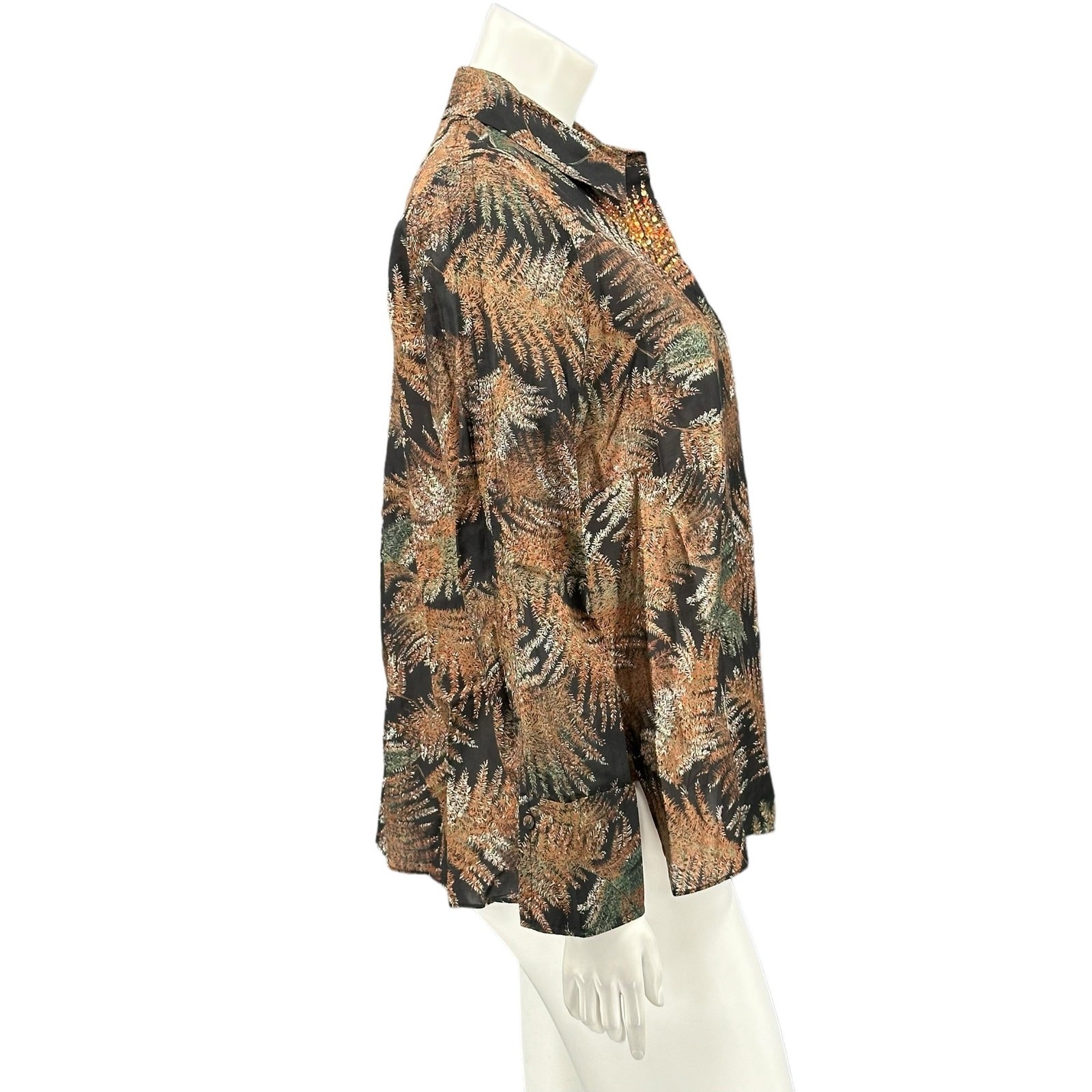 Kobi Halperin Top Womens Small Brown Black Nina Embellished Cotton Silk Artsy