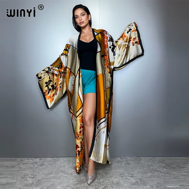 Print Boho Kimono Maxi Beach Wear Cover up Coat Party Dress Abaya Dubai Luxury M