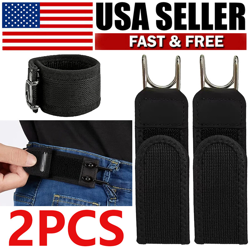 2Pcs Buckle-Less Invisible Waist Belt Closure Tactical Metal Hook Elastic Belt