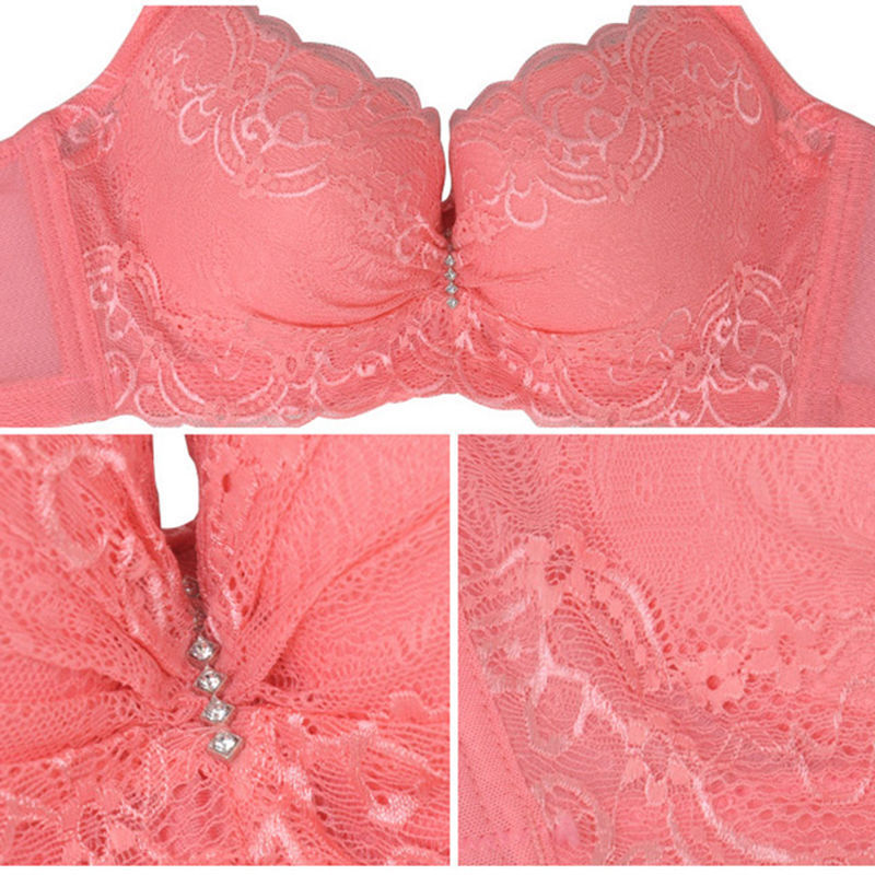 Women Push Up Bra Lace Underwire Plunge Brassiere Deep V Underwear C D DD E Cup