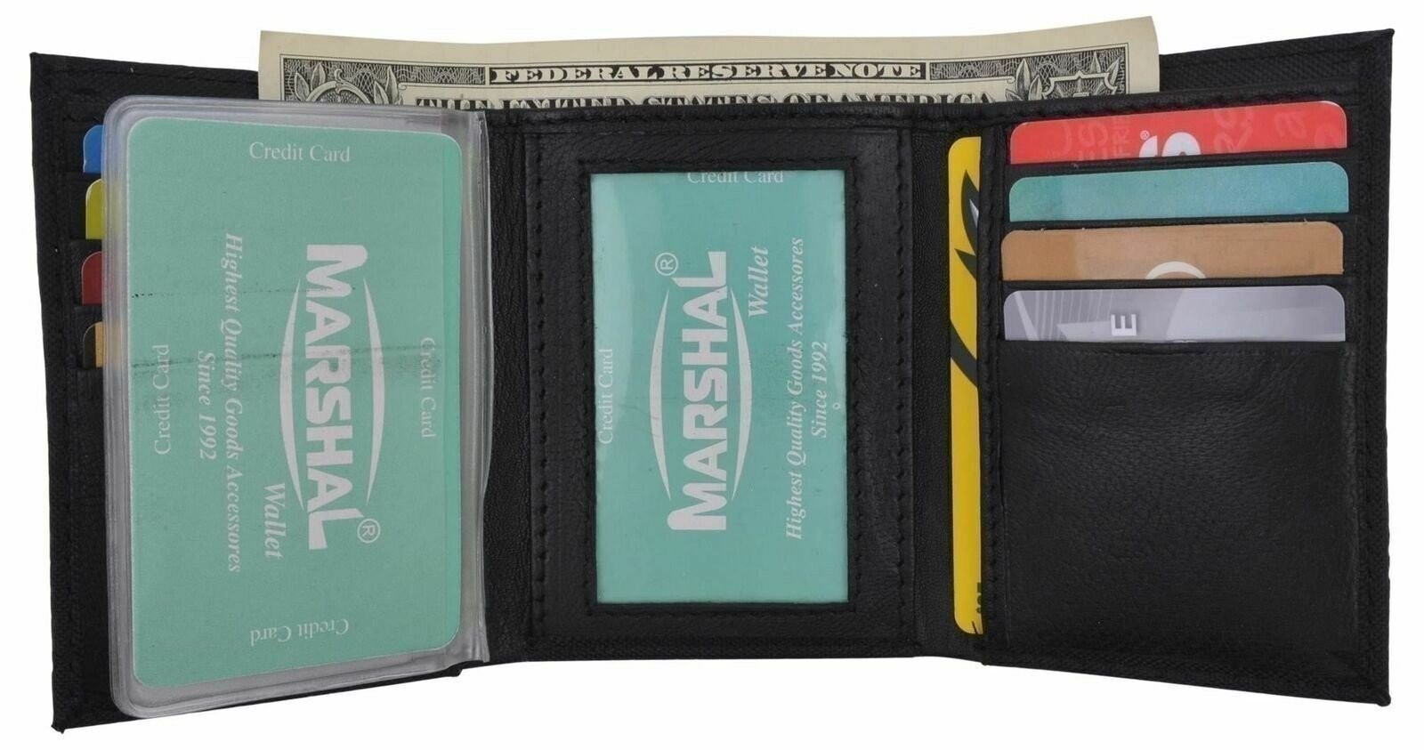 Men’s Nylon Black Classic Trifold Credit Card ID Wallet with Leather Interior