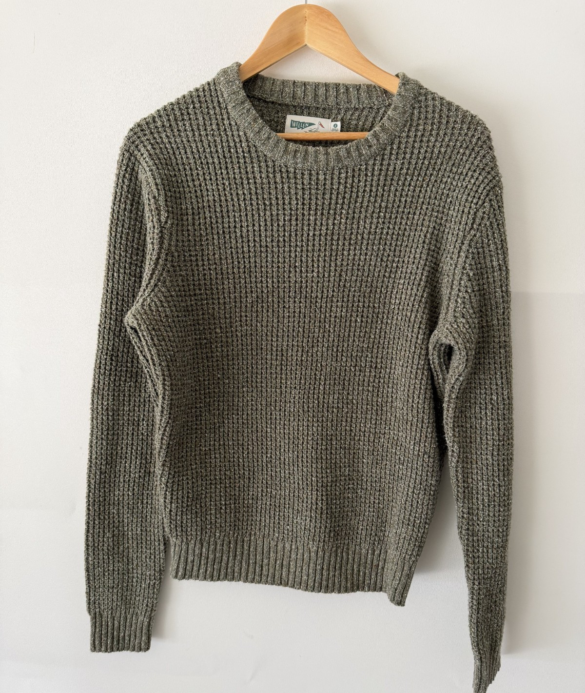 Wellen Sweater Mens Small Olive Green Headlands Waffle Knit Fisherman Crewneck