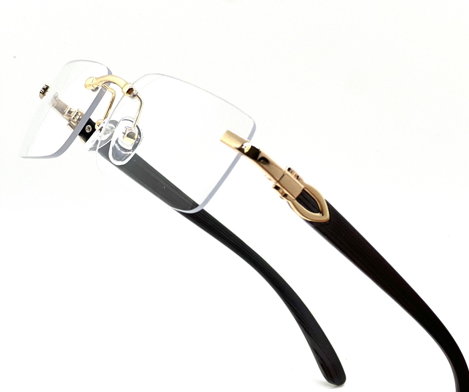 Black Tint Mens Rectangle Luxury Hip Hop Fashion Gold Frame Rimless Sunglasses