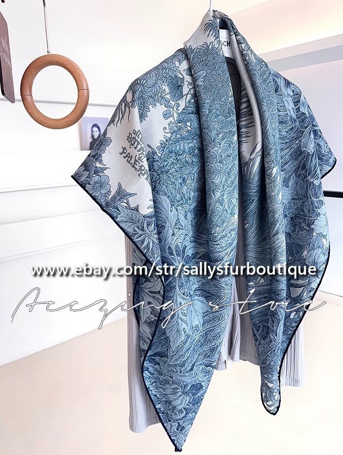Sallys 70% Cashmere & 30% Silk Wrap Scarf Garden Print Double Face Shawl 53″