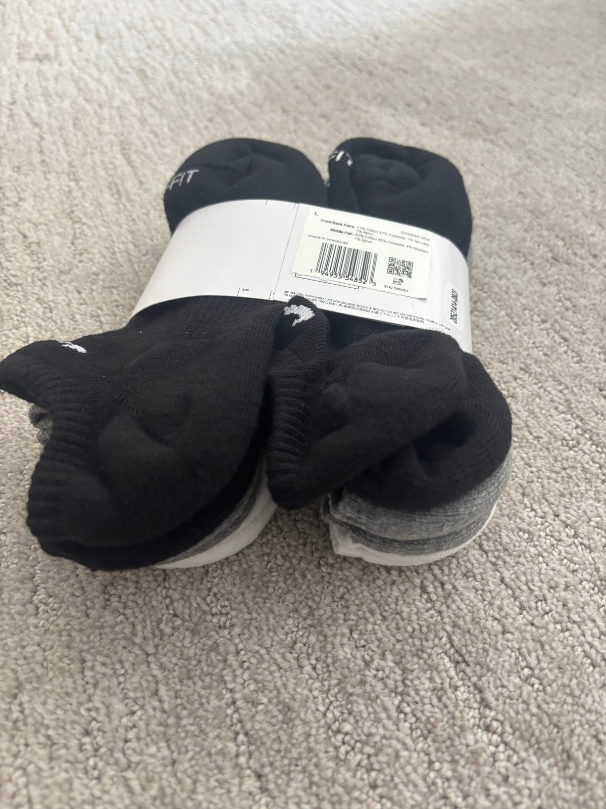 Nike Everyday Plus No Show Socks MULTI GREY/WHITE/BLACK 6 Pk Sz L Mens 8-12